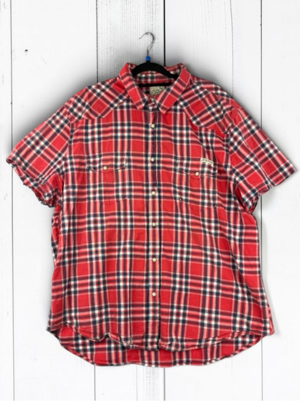 Lucky Brand Men's Red Plaid Short-Sleeve Button-Down Shirt
